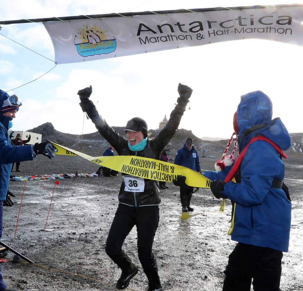 The running ginger arriving as first female in the Antarctica Half Marathon