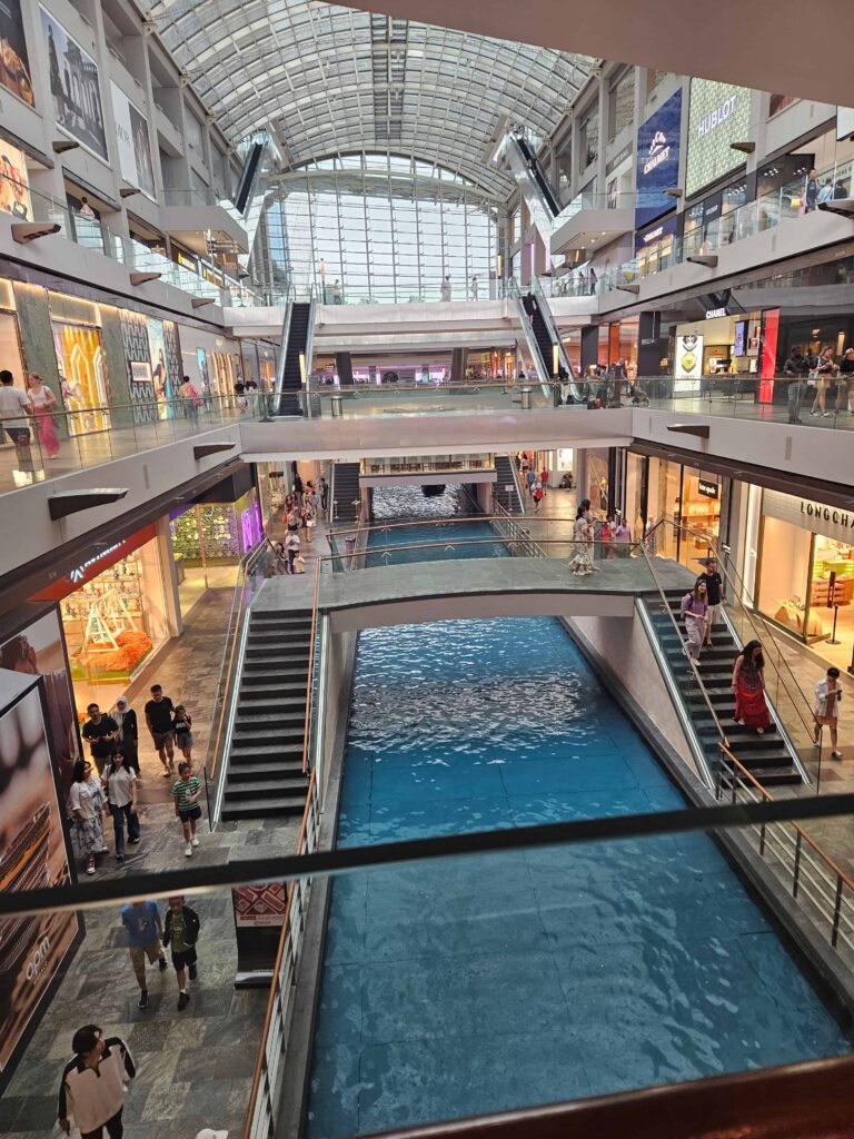 Inside of the Marina Bay Sands mall in Singapore on a Sunday morning