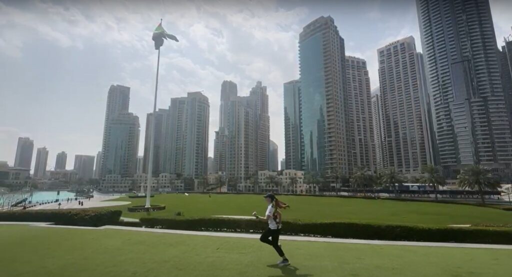 The running ginger in the Burj Khalifa Park