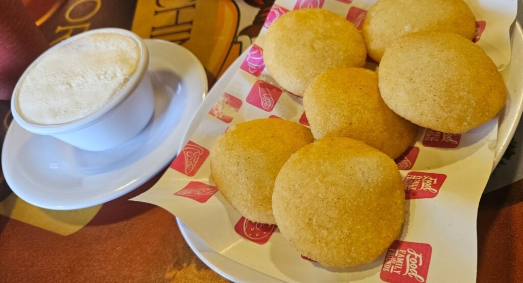 Arepas with cream in Caracas