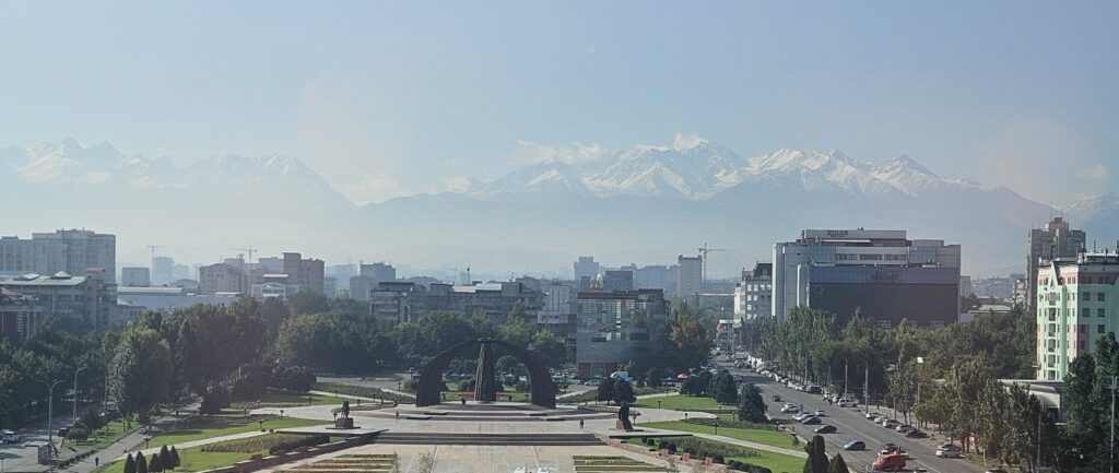 View of Bishkek and the Ala-Too mountains from our hotel
