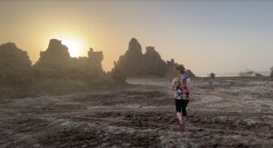 Running in Lake Abbe in Djibouti in 2025