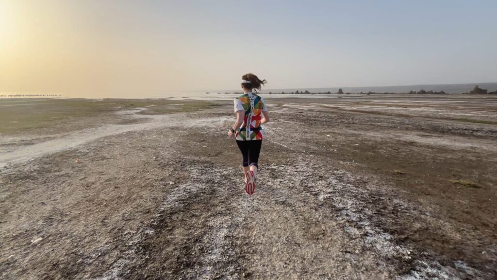 Run at sunset in Lake Abbe in Djibouti