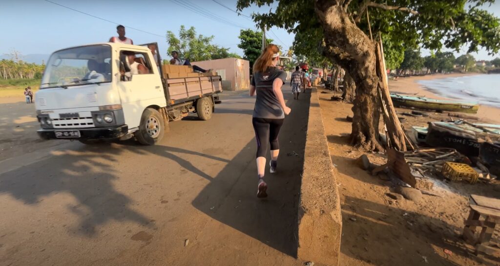 Running in Sao Tomé in June 2025, along the coast at sunrise