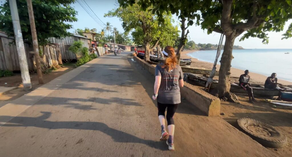 Running in Sao Tomé in June 2025, along the coast at sunrise