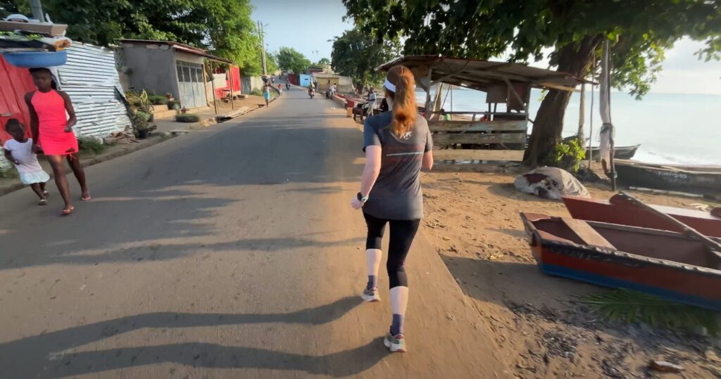 Running in Sao Tomé in June 2025, along the coast at sunrise