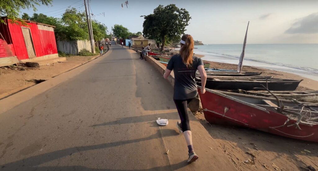 Running in Sao Tomé in June 2025, along the coast at sunrise