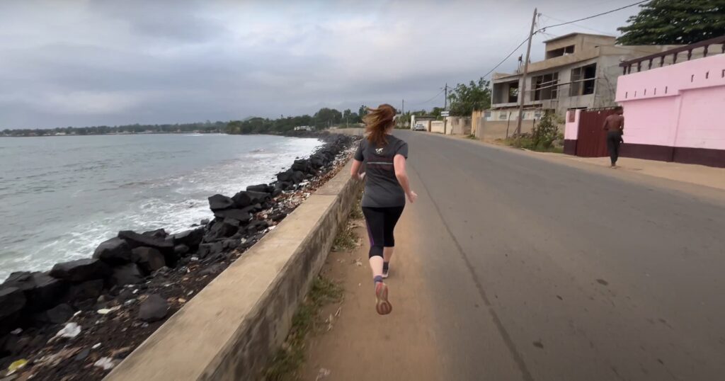 Running in Sao Tomé in June 2025, along the coast at sunrise