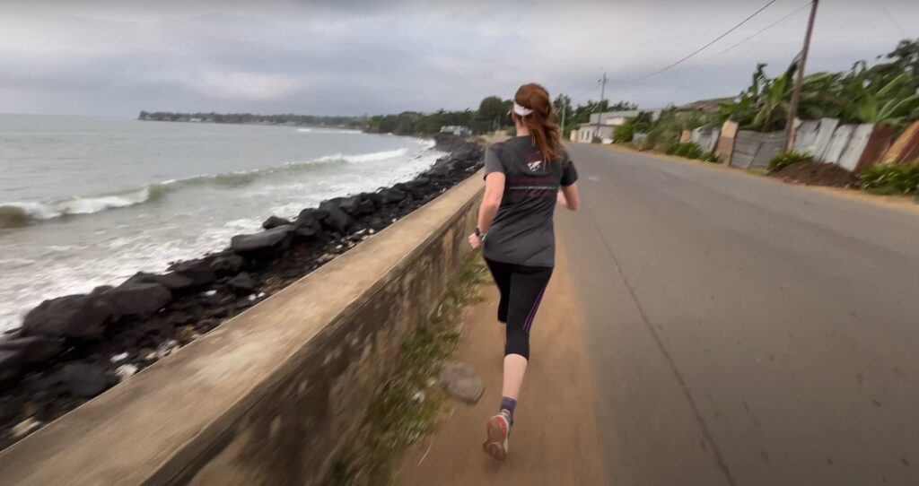 Running in Sao Tomé in June 2025, along the coast at sunrise
