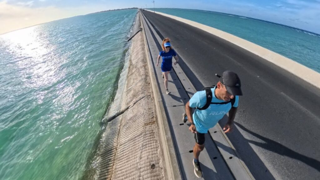 Images of our run in Betio, Kiribati in 2025. The running ginger running in the Betio - Bairiki Highway in Kiribati.