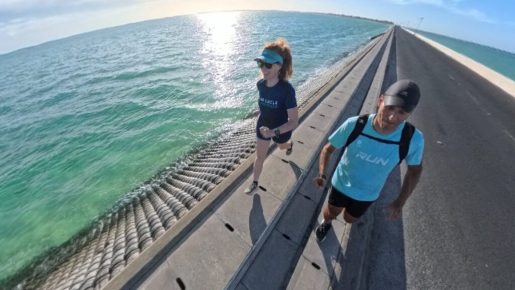 Images of our run in Betio, Kiribati in 2025. The running ginger running in the Betio - Bairiki Highway in Kiribati.
