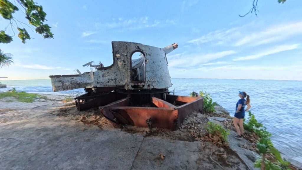 Images of our run in Betio, Kiribati in 2025. The running ginger running past WWII relics in Kiribati