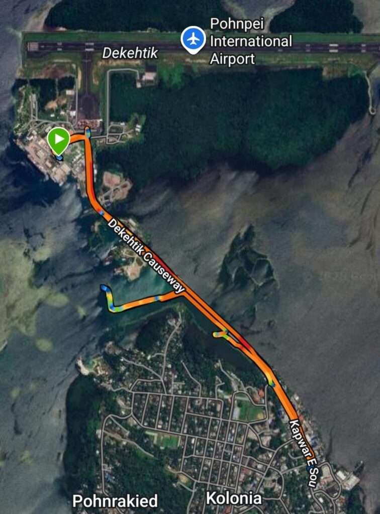 Route map for our run in Pohnpei in Micronesia. Suggested route. 