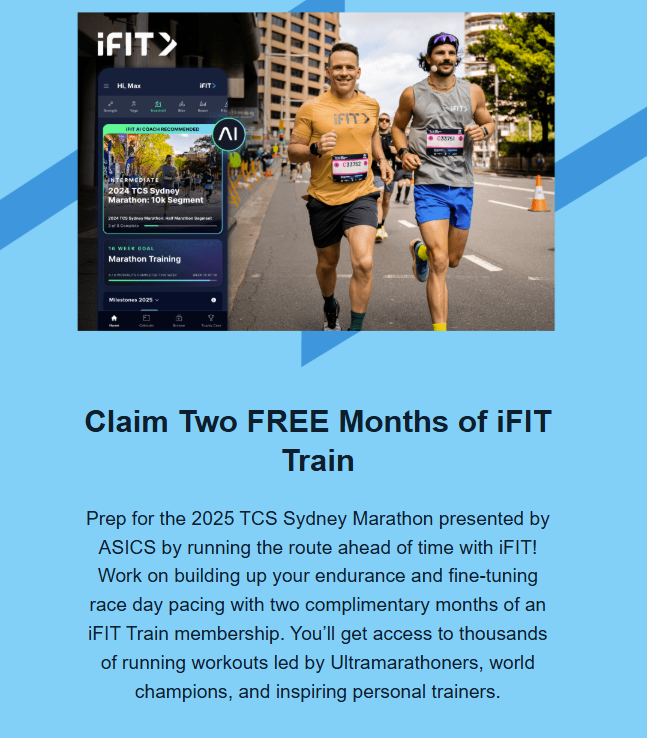 Offer: Complimentary 2 months of an iFit train membership for Sydney Marathon runners in 2025