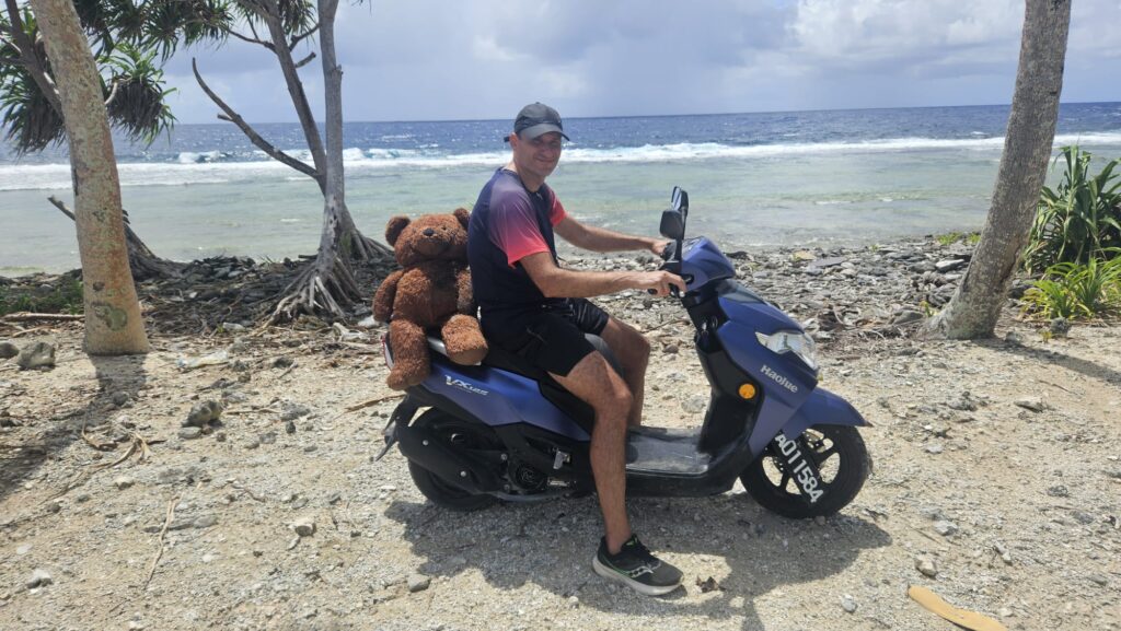Scooter and Scenic image of Tuvalu, the least visited country of the world, in the Pacific, in September 2025.