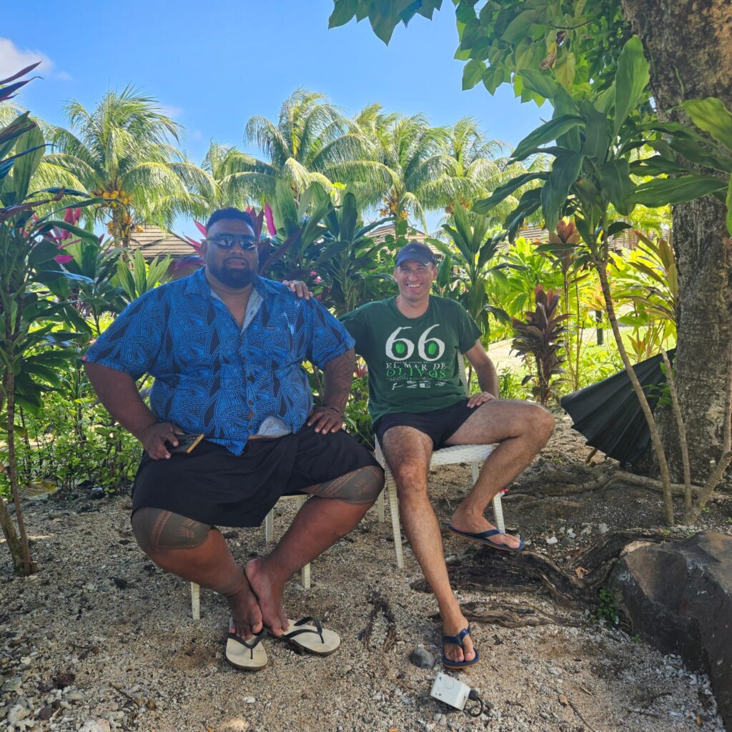 Roger and our big Samoan Guide in Samoa in 2025