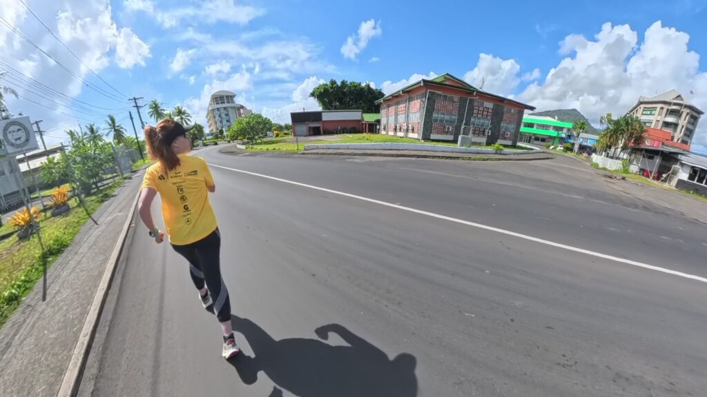 Running in Apia, Samoa, in 2025. Recommended route, 8k.