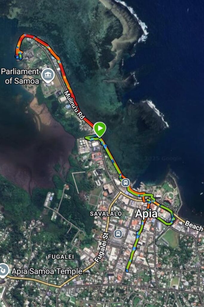 Route for our 8k run in Apia, Samoa