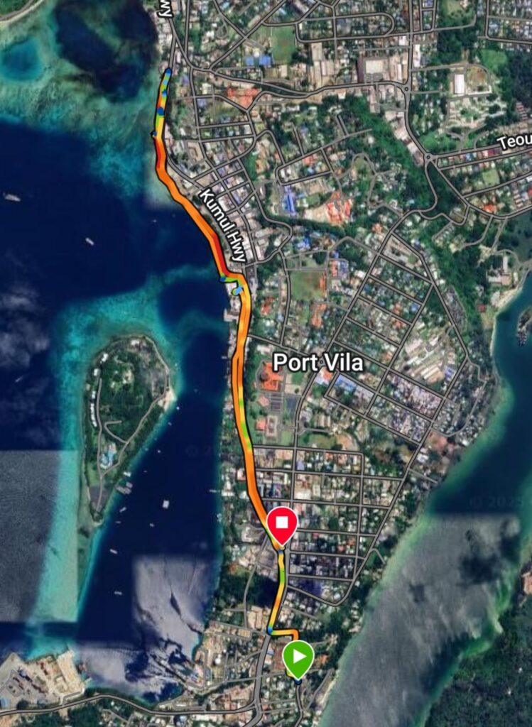 Route map for our Port Vila in Vanuatu Recoomended 6,5k run.