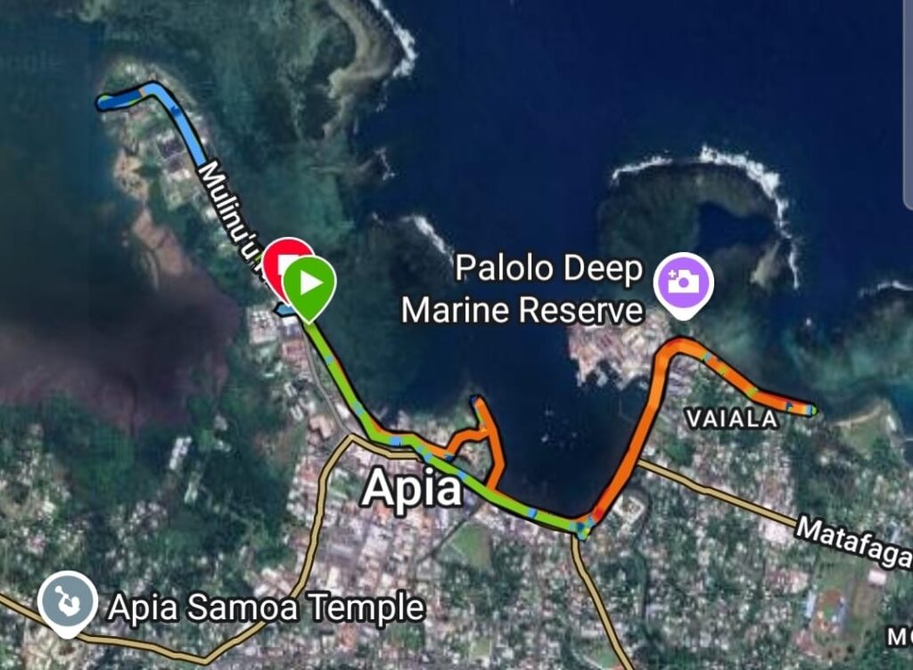 Route for our 12k run in Apia, Samoa
