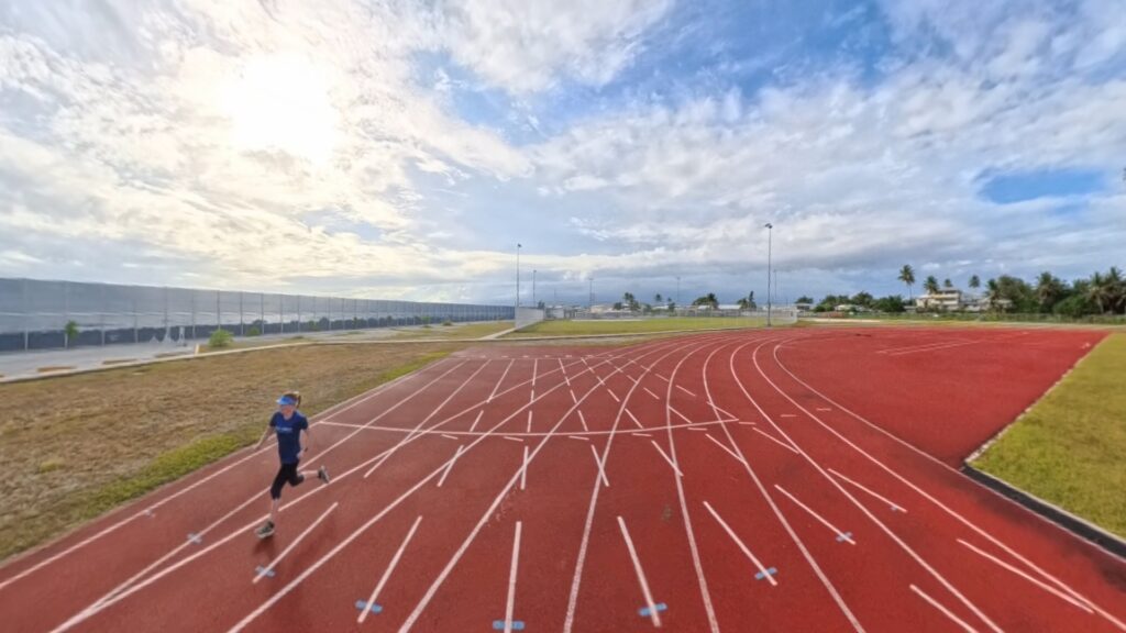 The running ginger running in the Track and Field Stadium in the Majuro Atoll in the Marshall Islands in 2025
