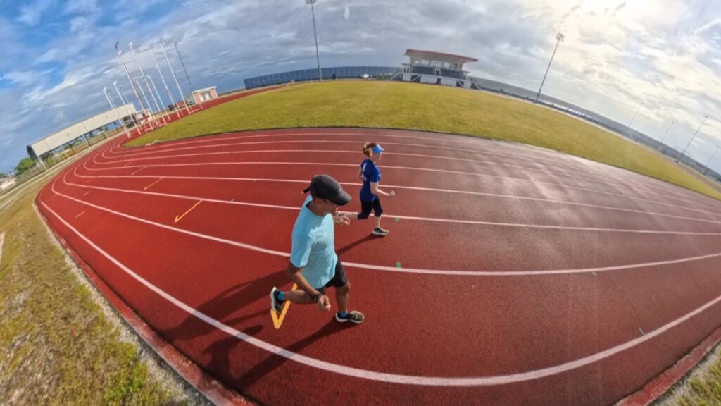 The running ginger running in the Track and Field Stadium in the Majuro Atoll in the Marshall Islands in 2025