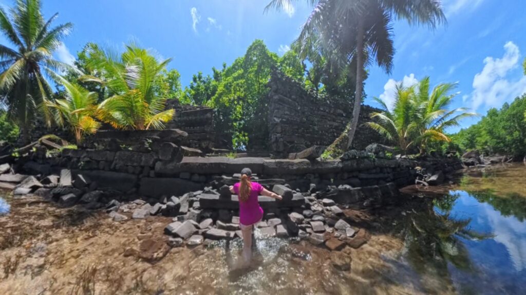 The running ginger running in the ancient ruins of Nan Madol in Pohnpei, Micronesia. 