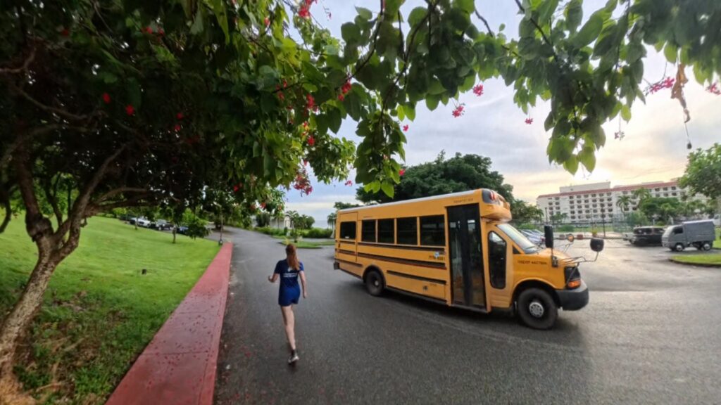 The running ginger running in Tumon Beach in Guam 