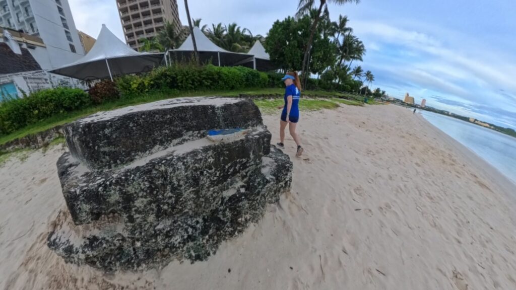 The running ginger running in Tumon Beach in Guam 