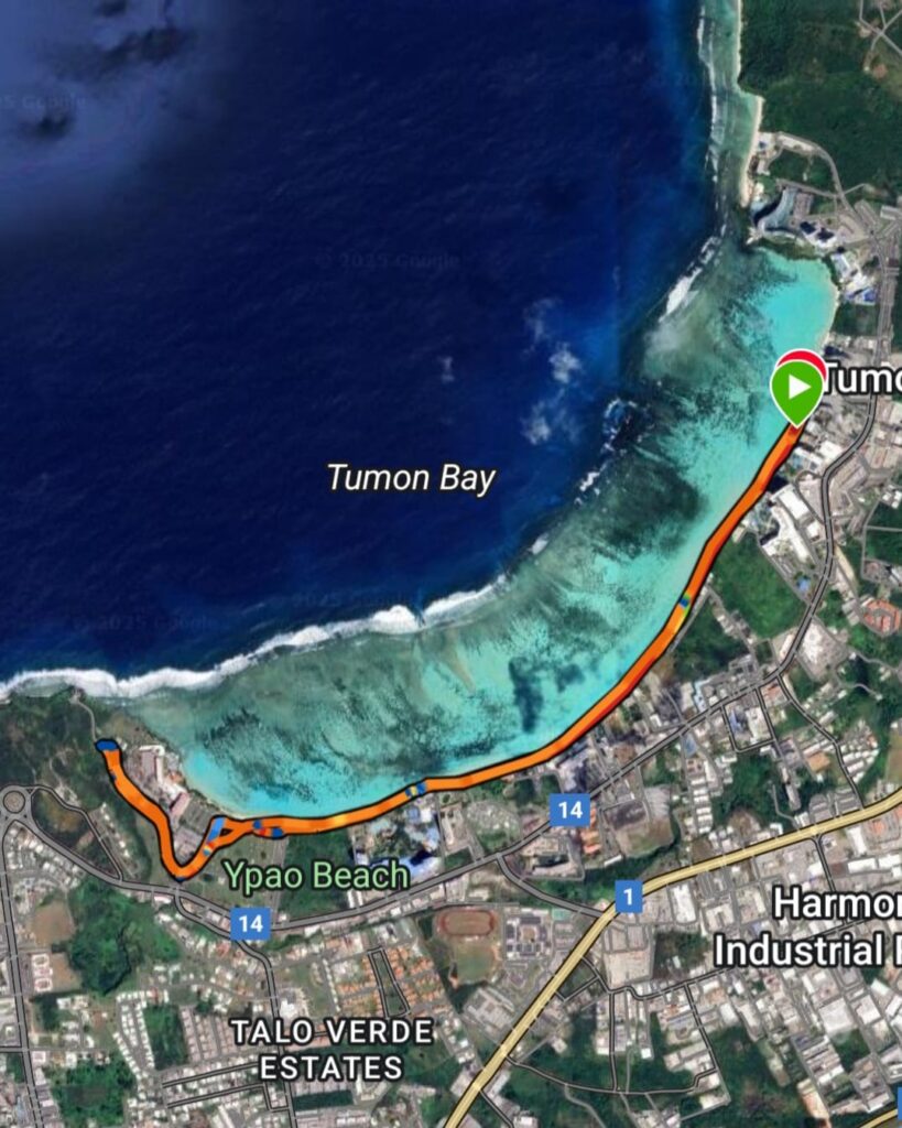 Route map for our 7k Run in Guam. Recommened route for running in Guam