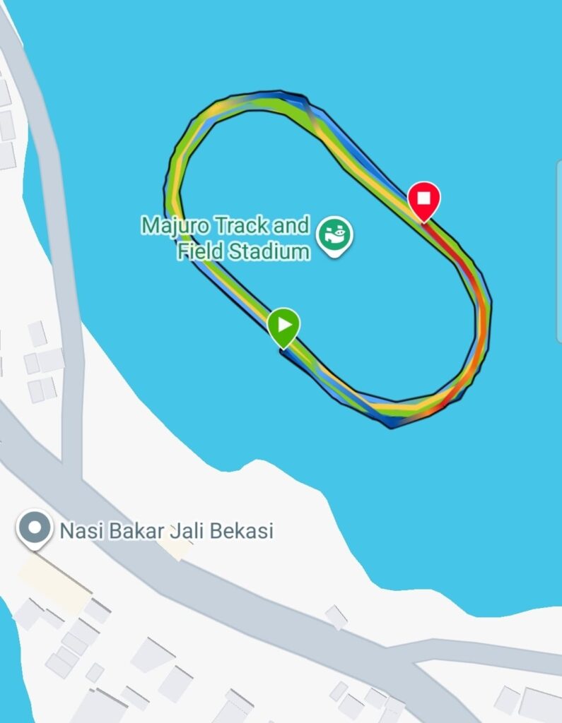 Track and Field in Majuro, the Marshall Islands, appearing like being over the Water!