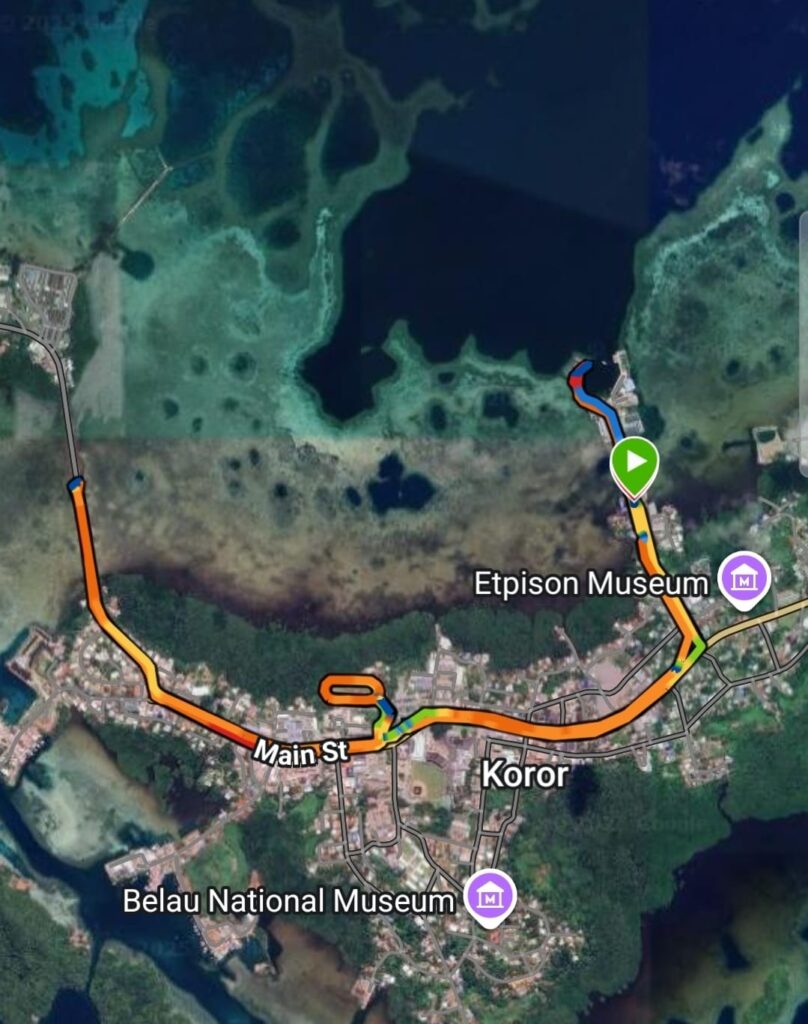 Route for our run in Koror, Palau.