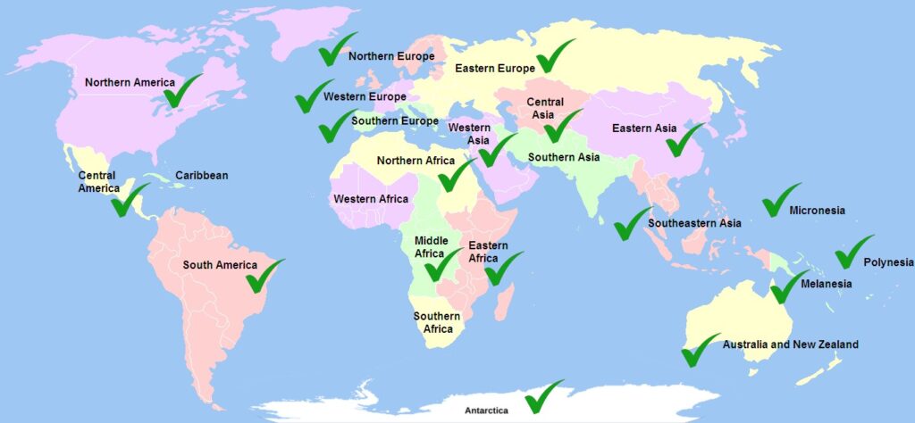 The subcontinents marked with which ones the running ginger has run in!