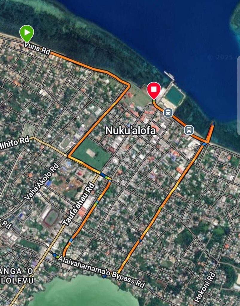 Course map for our run in Nuku'alofa, in Tonga. Running run.