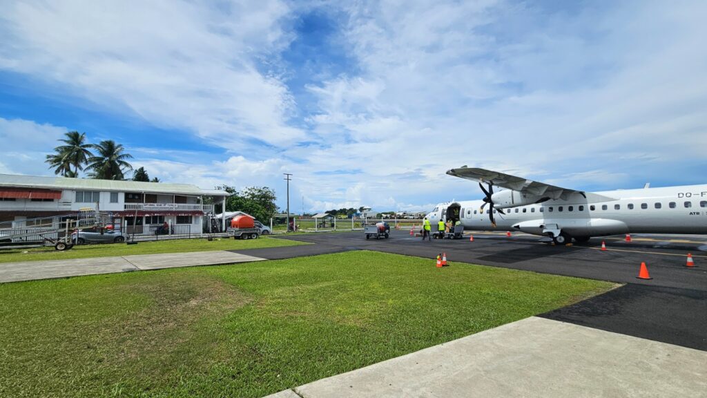 Funafuti airport in Tuvalu. Images of the trip to Tuvalu, the least visited country in the world. Taking several Fiji Airways planes