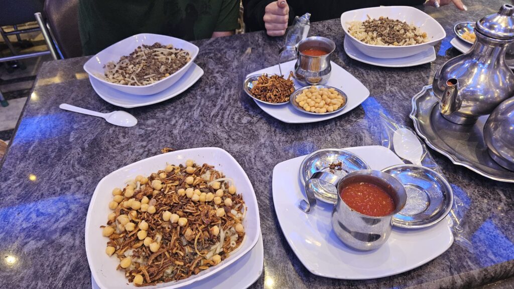 Koshary, typical Egyptian dish, to run before the Pyramids half marathon for carboloading.