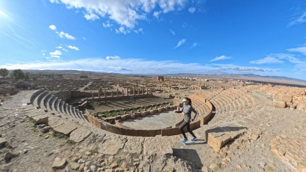 Running in the Roman Ruins of Timgad in Argelia. Recommended scenic run.