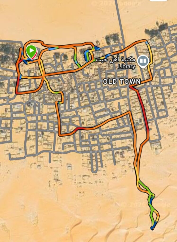 Recommended route for running in Chinguetti in Mauritania. Map for our 5k run.
