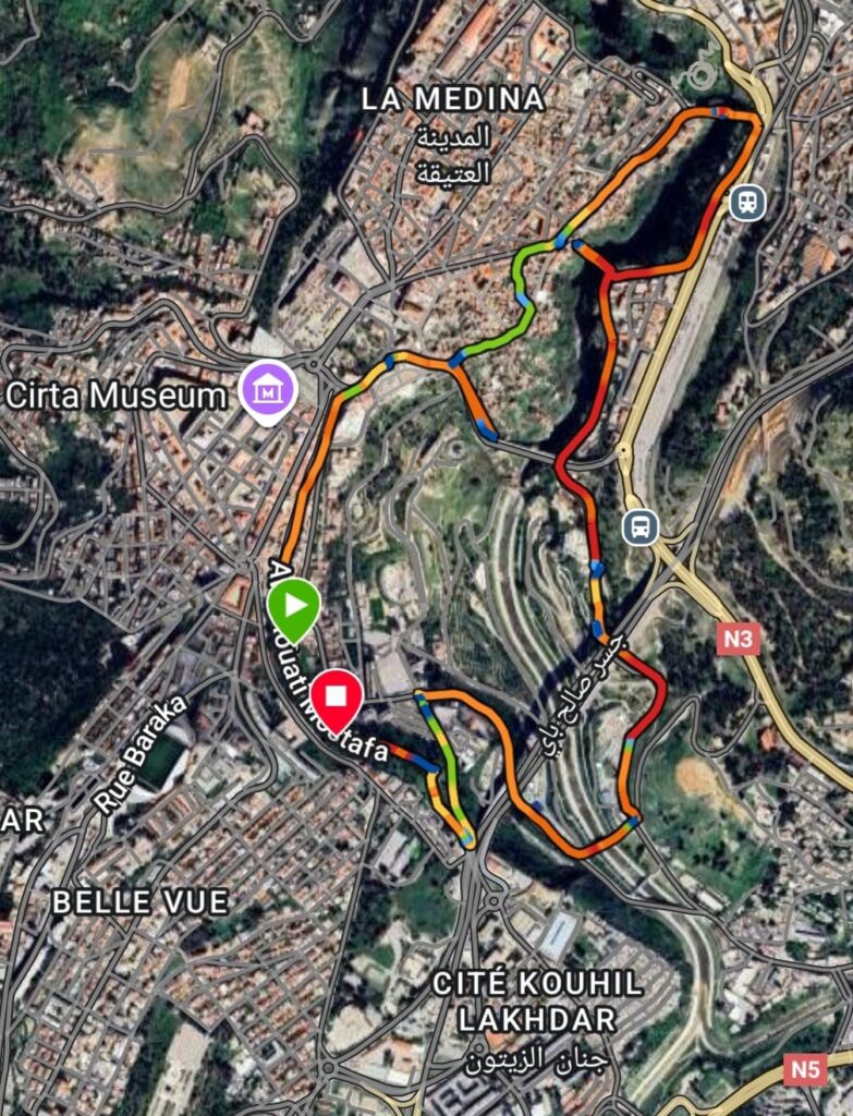 Recommended route map for a run in Algeria: running in Constantine..