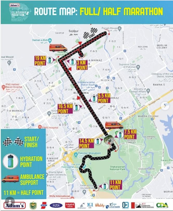 Islamabad Marathon and Half Marathon Race Course Map