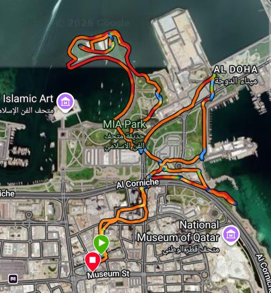 Route map for our 9k run in Doha, Qatar. Recommended route for running in Qatar.