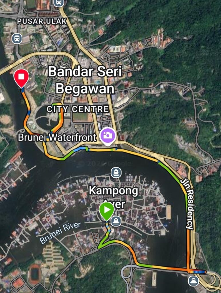 6 kms route for running in Bandar Seri Begawan in Brunei. Recommended route.