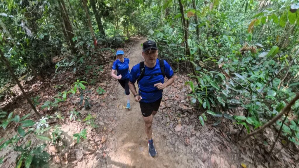 2 miles, 3.2 kilometers run in Lambir Hills, Borneo, Malaysia.