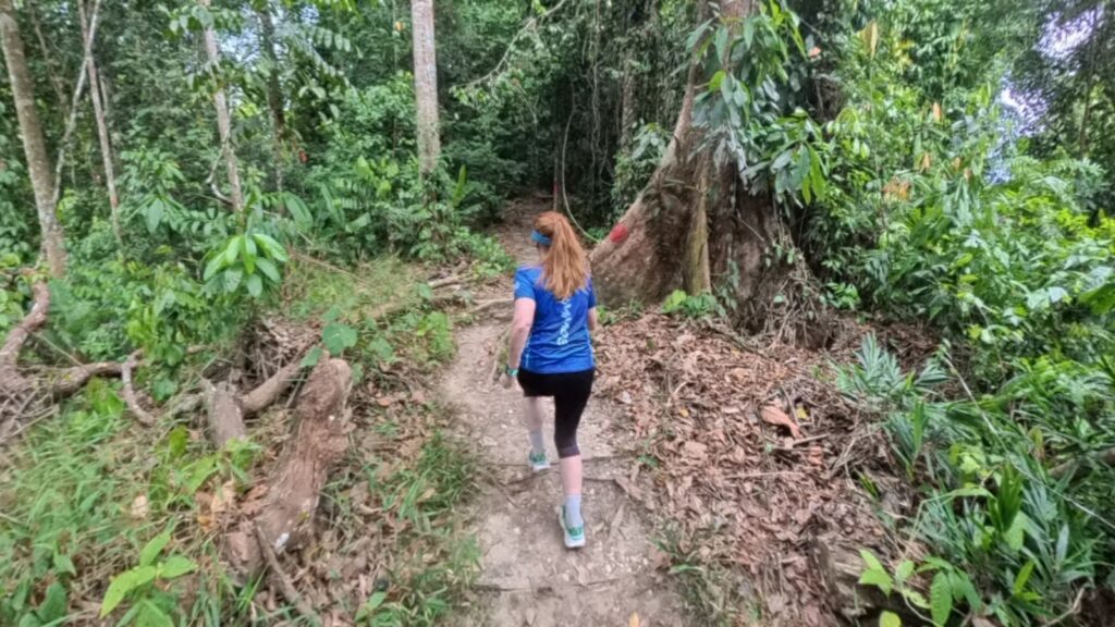 2 miles, 3.2 kilometers run in Lambir Hills, Borneo, Malaysia.