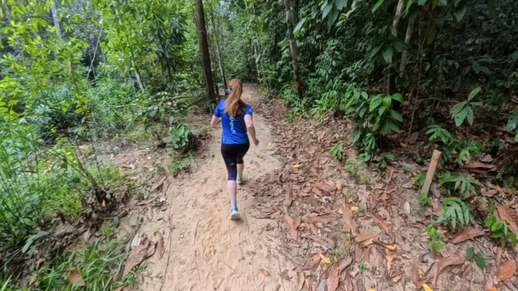 2 miles, 3.2 kilometers run in Lambir Hills, Borneo, Malaysia.