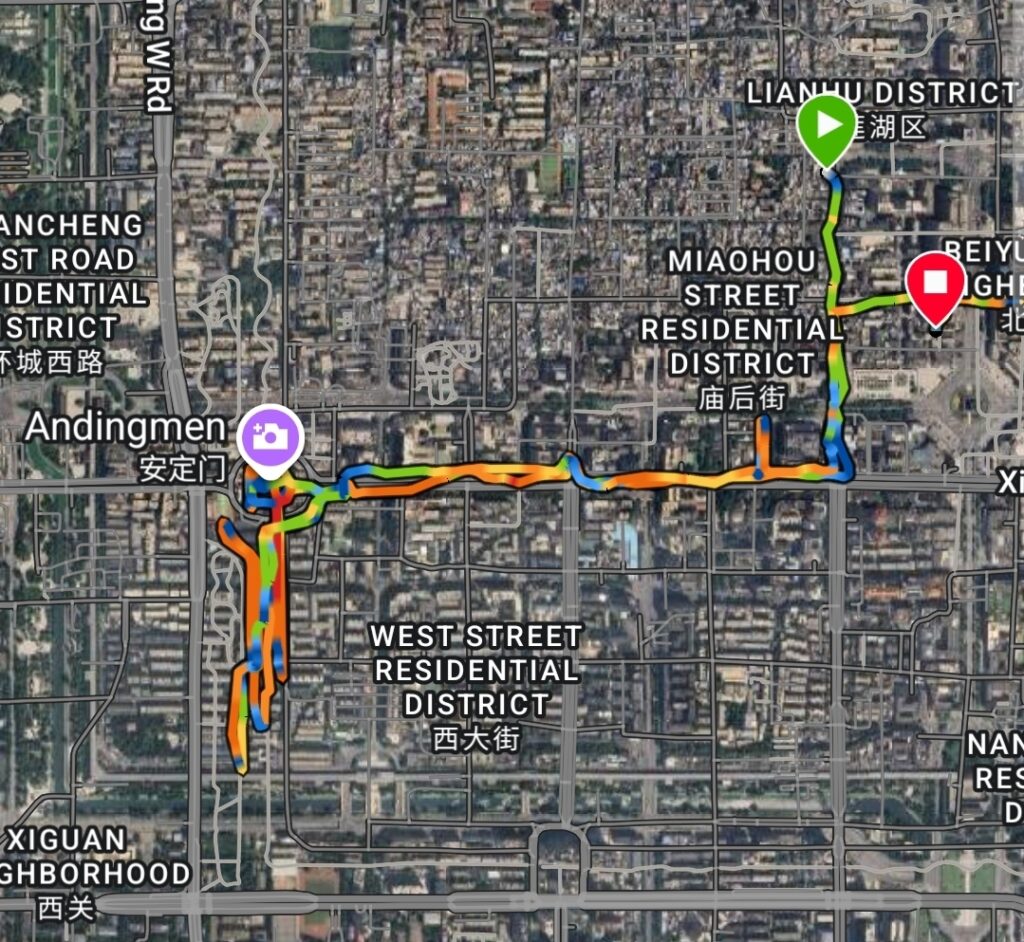 Map of our 11 kilometers in Xian Ancient Wall and Moat Park, best route to run in Xian, China